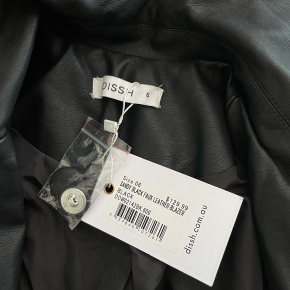 Dissh Sandy Black Faux Leather Blazer 